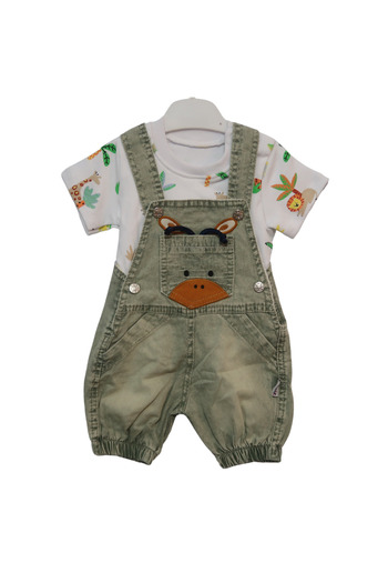 Aykır ı Bebe 6-9-12-18 Months Men's Salopet with Teddy Bear and Giraffe