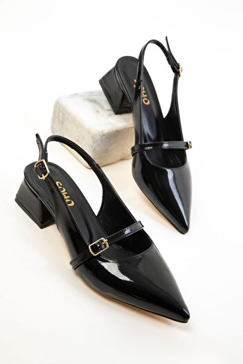 SOHO Black Patent Leather Women's Classic Heeled Shoes 20656