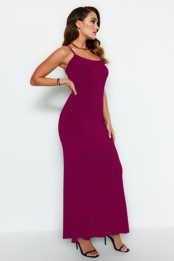 Trendyol Collection Strechy πλεκτό φούξια Floral Maxi Bodycon Φόρεμα - Ζαρτιέρες που εφαρμόζουν στο σώμα TWOSS23EL02435