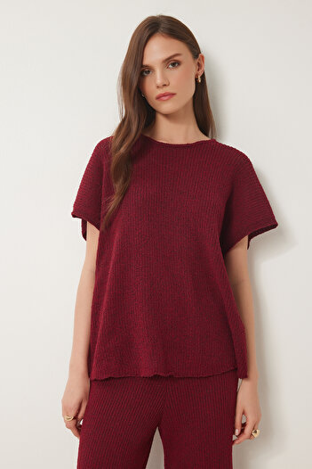 Happiness İstanbul Kadın Bordo Triko Bluz Pantolon Takım DP00240
