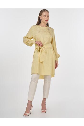 Kayra Brooch Detailed Jacquard Tunic Light Yellow
