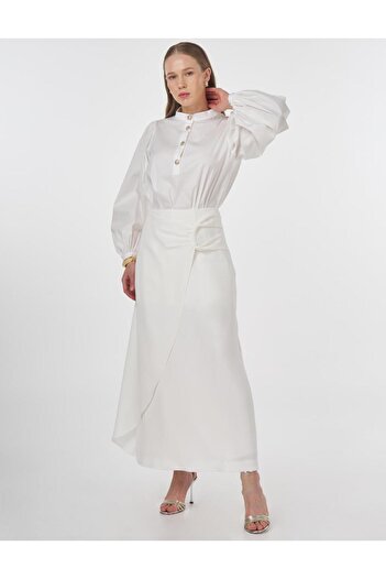 Kayra Crepe Wrap Skirt Optical White