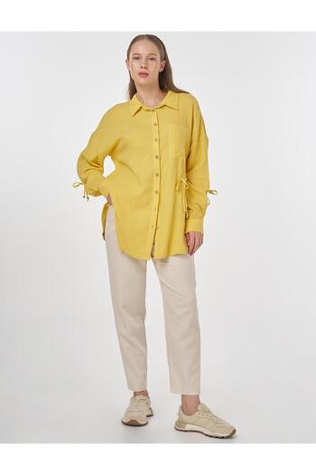 Kayra Lace-Up Shirt Collar Tunic Yellow