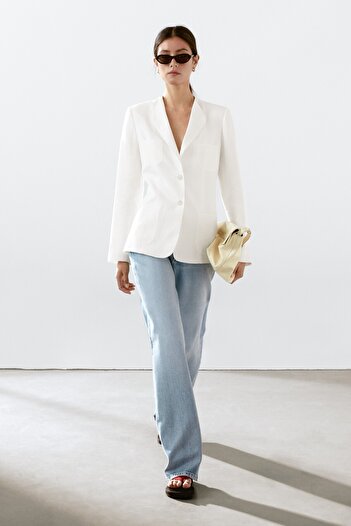 Massimo Dutti Katlı %100 keten blazer
