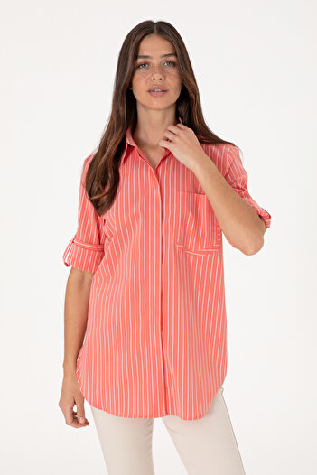 U.S. Polo Assn. Women's Red Long Sleeve Striped Tunic Shirt 50299523-Vr213