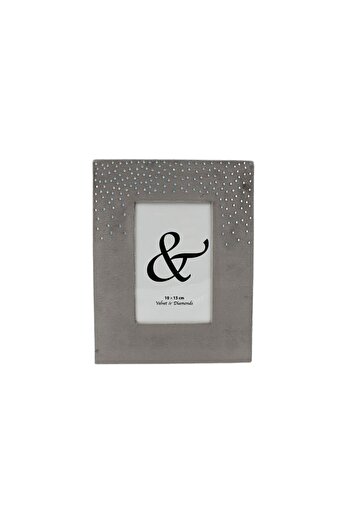 Gift Design Elegant Photo Frame 18x23 cm – Velvet, Grey with Crystals