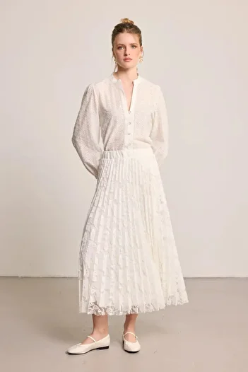 Gusto Lace Pleated Long Skirt - Ecru