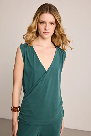 Gusto Wrap Cut Modal Blouse - Green
