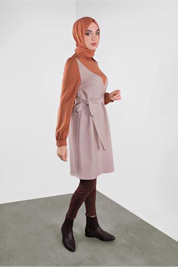 Alvina Patterned Waist Belted Tunic - Houndstooth 41135