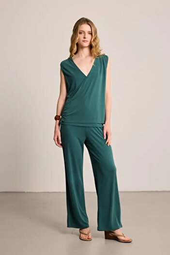 Gusto Wrap Cut Modal Blouse - Green