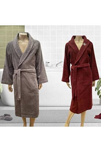 Canon Cannon Luxury Cotton Couples Bathrobe Set - 14 Pieces, Grey and Red