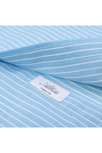 Germirli Albini Turquoise Striped Button Collar Tailor Fit Cotton Shirt