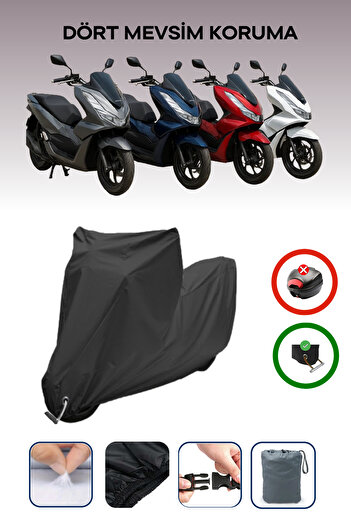 Breen Black, Motor Cover Compatible with Honda Pcx Models Motorcycle Tarpaulin Lock Compatible, 4Seasonsprotection