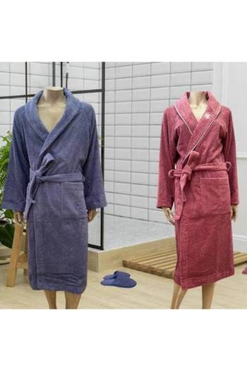 Canon Cannon Luxury Cotton Couples Bathrobe Set - 14 Pieces, Purple and Pink