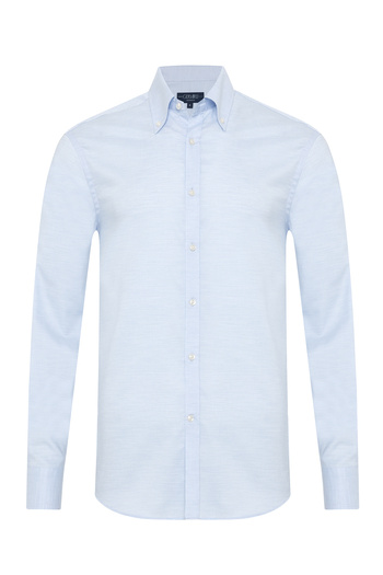Germirli Blue White Micro Patterned Exclusive Button Collar Tailor Fit Cotton Shirt