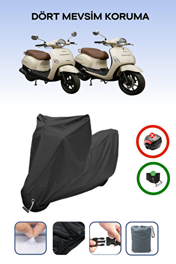 Breen Black, Motor Cover Compatible with Arora Cappucino Models Motorcycle Tarpaulin Lock Compatible, 4Seasonsprotection