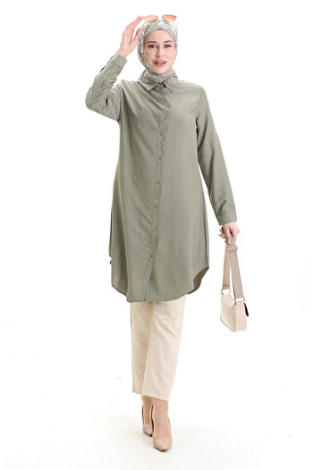 sefamerve Buttoned viscose tunic 6116-05 khaki