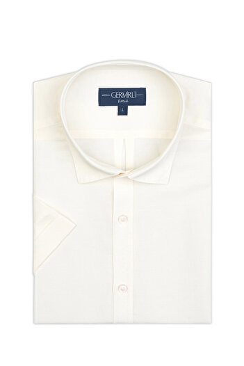 Germirli Cream Color Soft Collar Tailor Fit Short Sleeve Linen Shirt