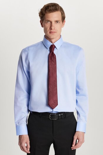 Tudors Cămașă Slim Fit Albastru, fără călcat, 100% bumbac, ecologică, certificată Ecoteks, fără călcat