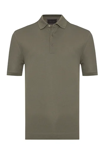 Gallus Olive Green Polo Neck Pique Cotton Regular Fit T-Shirt