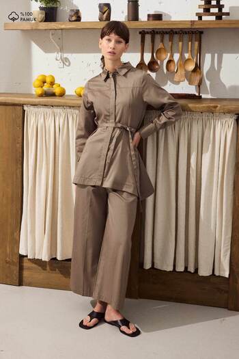 Hooopstore Cosmo Waist Detailed Cotton Mink Trousers Set