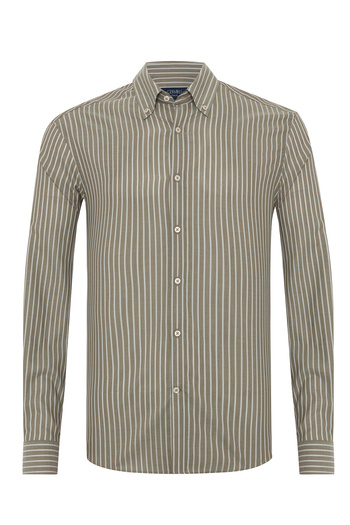 Germirli Light Brown Voile Button Collar Tailor Fit Cotton Shirt