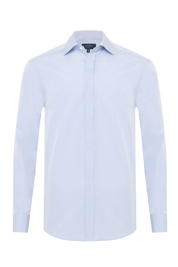 Germirli Light Blue Hidden Placket Classic Collar Tailor Fit Cotton Shirt