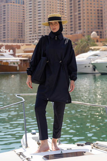 Minel Women's Black Full Covered Hijab Swimsuit Short Set of 2 K-057
