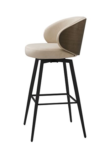 Eichholtz Camerota Bar Taburesi, Sabino Beji & Siyah Ahşap, Modern Zarafet, %100 Polyester Kumaş