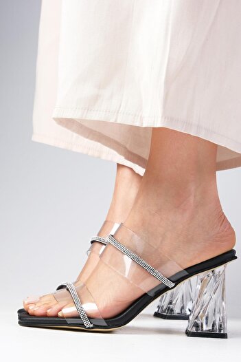 Mio Gusto Papuci cu toc Latoya Black Colour Stoned Transparenti