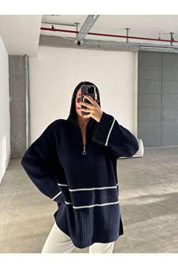 NZL TEKSTİL Dgn's Striped & Slitted Women's T-Shirt Sweatshirt