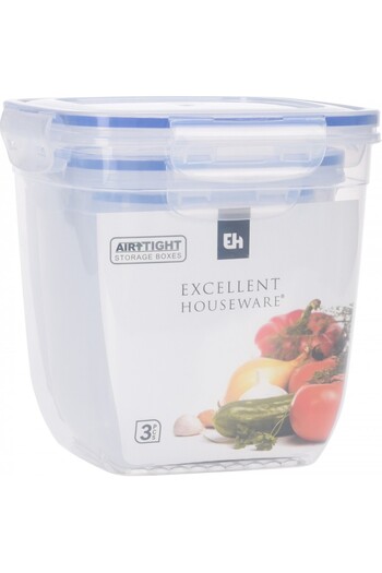 Excellent Houseware Σετ 3 άριστες κατσαρόλες, αεροστεγείς, πλαστικές, 1100, 1950, 3250 ml