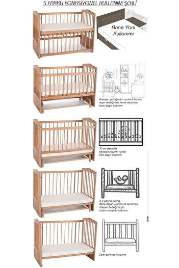 Bamgidoo Ahşap Beşik Anne Yanı Beşik Doğal (VERNİKLİ) 60x120 - Uyku Setsiz Tek Yataklı