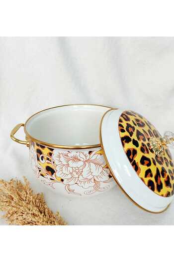 EBRULİEMAYE Leopard Lux Enameled Pot 4 Liter 22 cm Diameter Milk Yogurt Soup Stove Pot