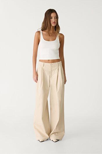 Stradivarius Poplin geniş paça pensli pantolon