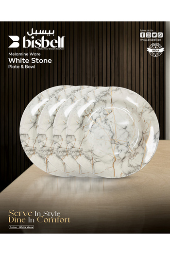Bisbell 4Pcs 10" Melamine Ware White Stone Deep Plate - Soup, Pasta, Dessert Plate,BB2267