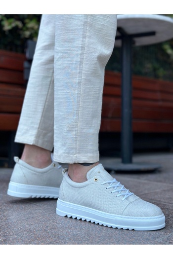 BOA BA0152 Lace-up High Sole Cream Linen Men's Shoes