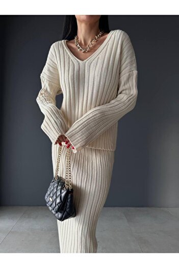 NZL TEKSTİL Dgn's''Teacher Collection'' 2-Piece Sweater-Skirt Set with Collar