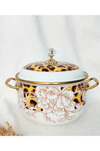 EBRULİEMAYE Leopard Lux Enameled Pot 4 Liter 22 cm Diameter Milk Yogurt Soup Stove Pot