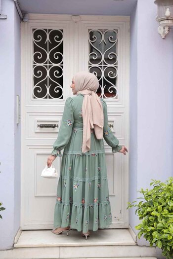 Neva Style Φόρεμα με φλοράλ μοτίβο πράσινο Hijab 32815CY