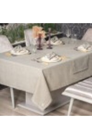 Cotton Box Embroidered Tablecloth Set, Cotton Box, Pera Toprak, Beige