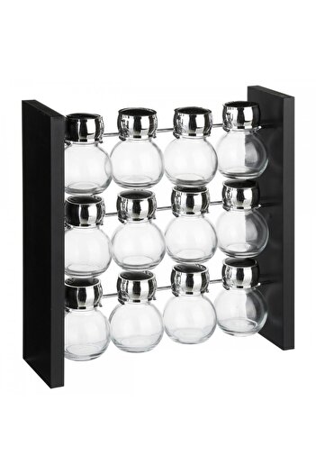 5five Simple Smart Σετ 12 δοχείων μπαχαρικών Atlas Black, ξύλινη βάση, 29,2x9xΥ29 εκ.