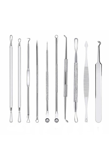 OEM Set of 10 tweezers for extracting blackheads, comedones, acne, stainless steel cosmetic utensils