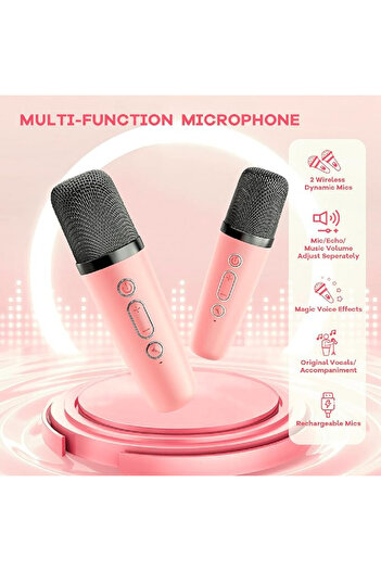 Primo Plus Mini Karaoke Machine For Kids Adults, Portable Bluetooth Speaker With 2 Wireless Microphones