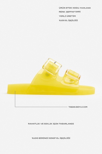 NİŞANTAŞI SHOES Marlowe Transparent Yellow Double Buckle Detail Flat Sole Women's Slippers