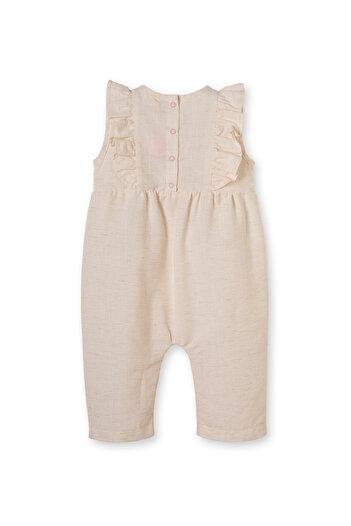 Patique Kids Cream Embroidered Linen Cotton Girl's Jumpsuit