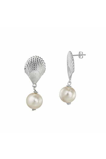 ohmygod jewelry 925 Silver Sea Lovers Earrings - Silver Shell with 10 mm Pearl