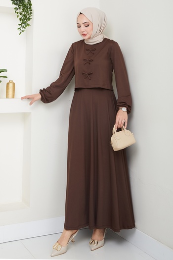 InStyle Bitter Brown Suit with Skirt and Bow Detail