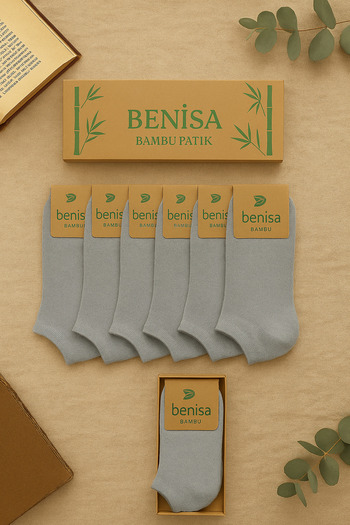 BENİSA ÇORAP 6-Piece Bamboo Men's Booties Gray Socks Seamless Premium Boxed Antibacterial Breathable