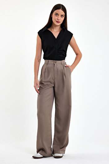 VENA Mink Palazzo Fabric - Women's Wide Leg Trousers (Lyocell)